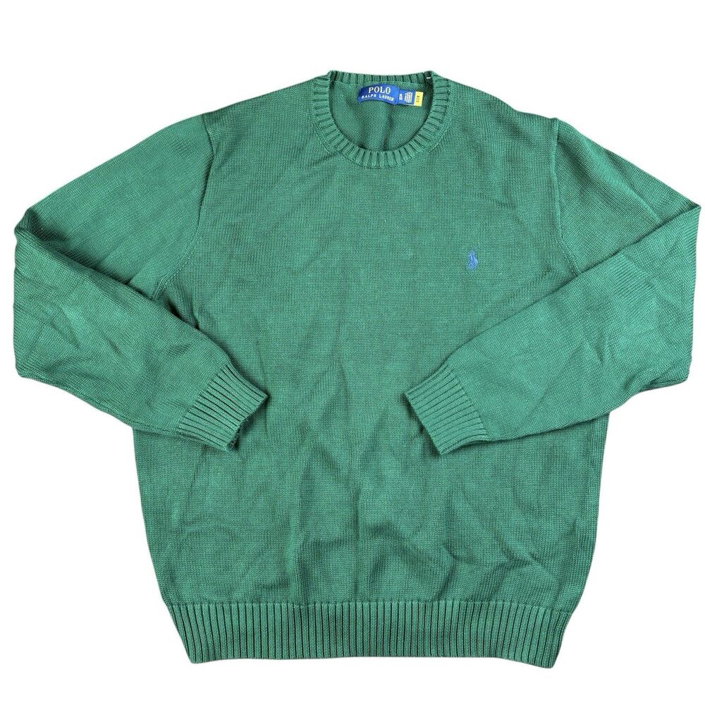 Polo Ralph Lauren Cotton Crewneck Knit Sweater Preppy Logo Kelly Green Size XL
